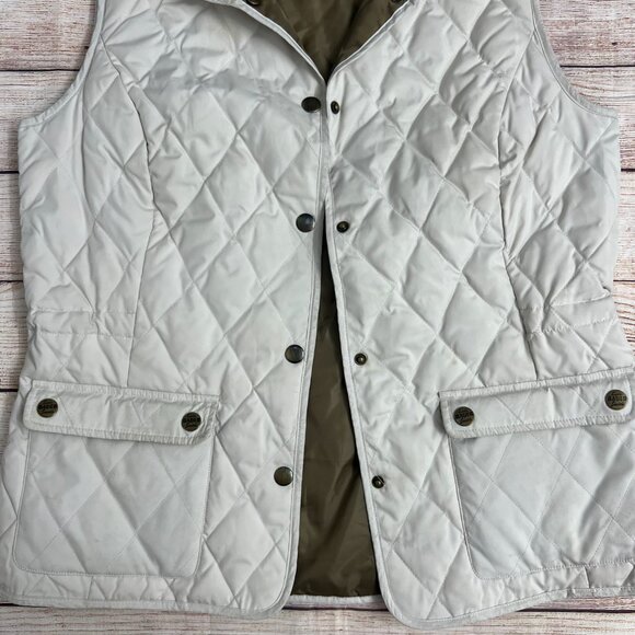 Authentic Eddie Bauer Women's Small Cream Quilted Goose Down Vest Outdoor Jacket - Picture 10 of 12